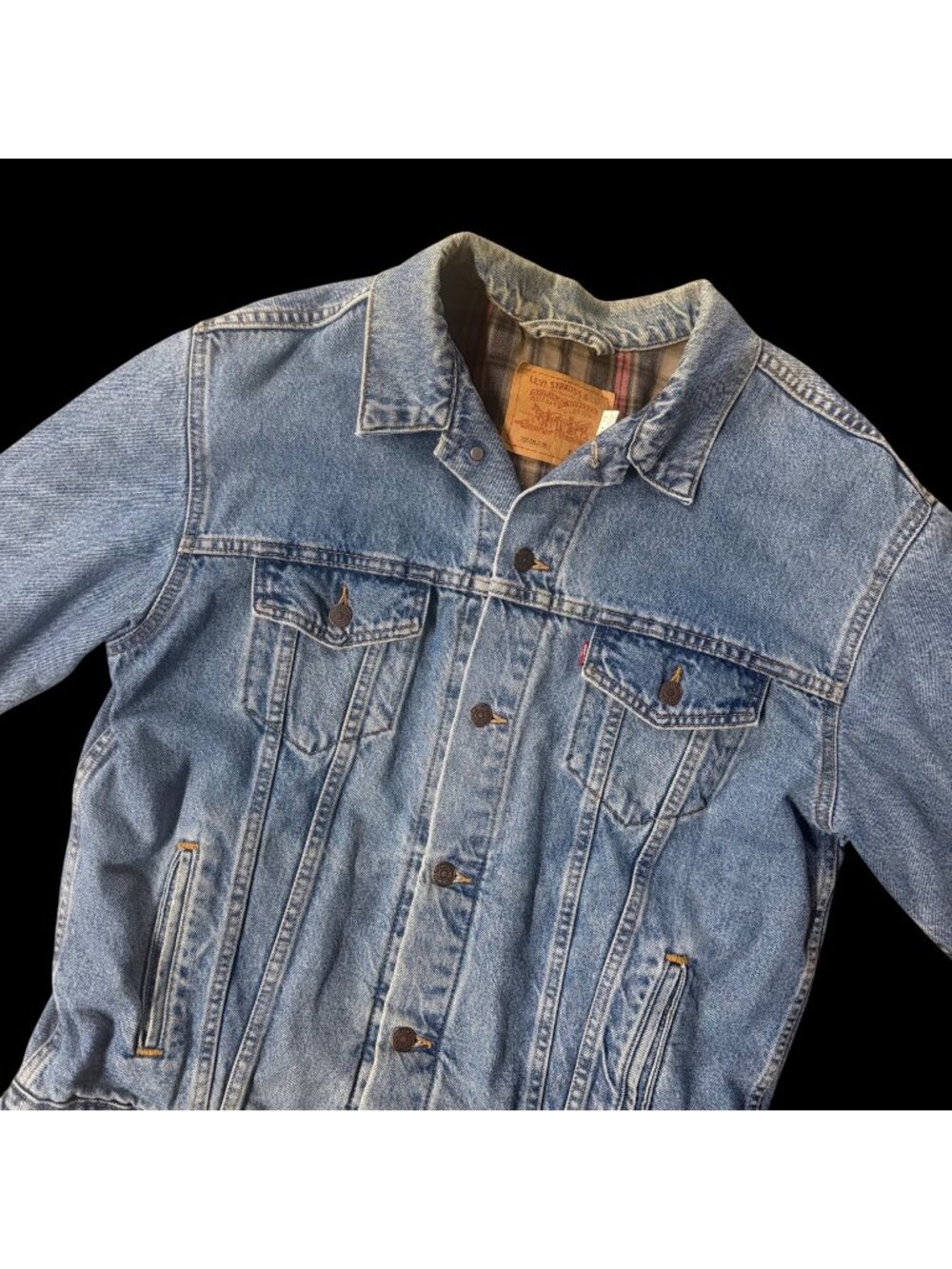Levis Relaxed Trucker Denim Jacket Blanket Lined XL Vintage Blue Jean Mexico
